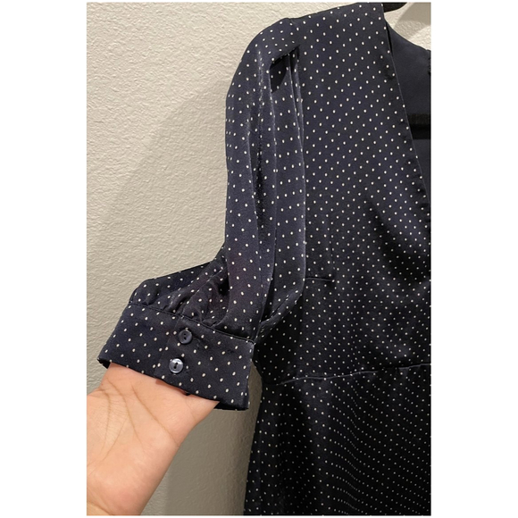 ZARA Navy Blue White Polka Dots Short Sleeve V-Neck Mini Dress - Picture 5 of 6